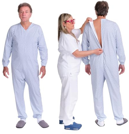 FERRUCCI Comfort Pigiama Sanitario a Manica Lunga con Cerniera Posteriore, 100% Puro Cotone - Made in Italy - per pazienti con disabilità (XL)