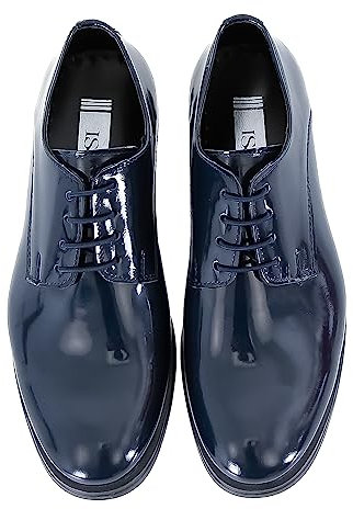 Abito Formale in Vernice Derby per Ragazzi, Scarpe Blu Navy, Scarpe da Ballo con Lacci misurare 23