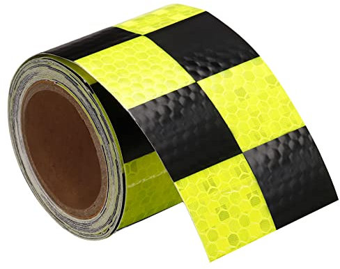 PATIKIL Reflective Tape, 1 Roll 10 ft x 2-inch Waterproof Adhesive High Visibility Caution Warning Safety Tape Reflector for Trucks Trailers Cars, Square Fluorescent Yellow+Black