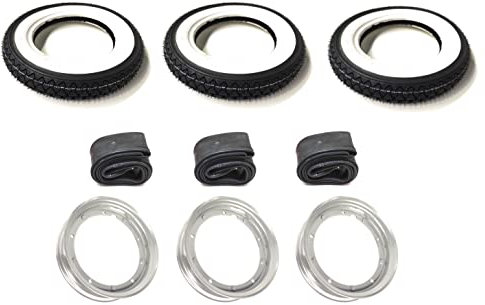Streetparts24 3X Weißwand Reifen 3.50-10 + Felgen Grau + Schläuche - Kompletter Satz passend für Piaggio Ape 50 TM – Reifen, Felgen & Schlauch