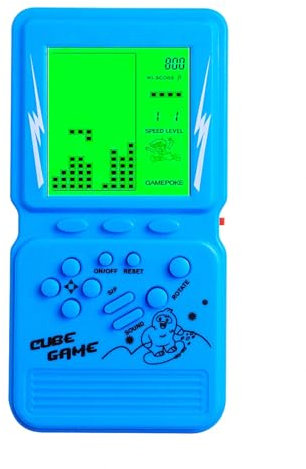 HLF Retro Ziegel Spielkonsole großer Bildschirm mit grüner Hintergrundbeleuchtung eingebaute 25 Multi-Mode Spiele Geschwindigkeit und Schwierigkeit einstellbare (Blue)
