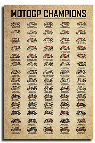 Vintage-Poster The History of Moto GP World Champions, Motorräder, Moto GP Champions-Poster, Valentino Rossi, Leinwanddruck, Schlafzimmer, Raumdekoration, Geschenk, 50 x 75 cm