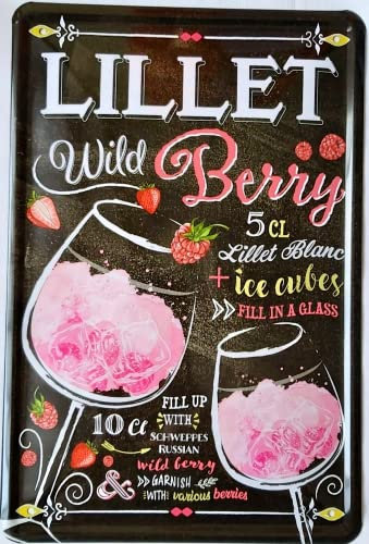 DekoDrom® Blechschild 20x30 cm LILLET WILD BERRY Cocktail Mix Anleitung Wand Deko für Bar Kneipe Cafe