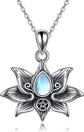 AXELUNA Lotus Halskette Sterling Silber witchy Lotus Anhänger Schmuck Geschenke für Frauen Männer für Weihnachten Geburtstag Geschenke