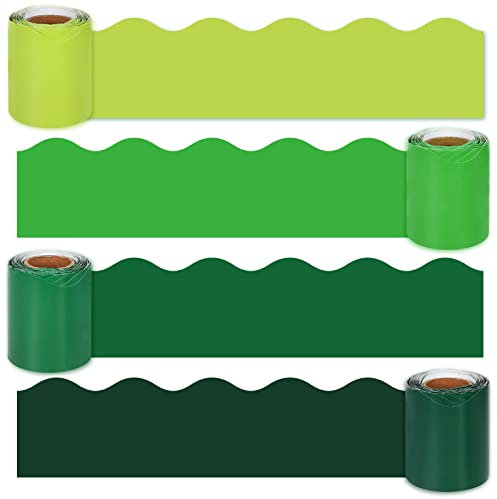 Whaline 40 m grüne Pinnwand-Bordüre, 4 Rollen, Farbverlauf, grüne Farben, gestanzte Pinnwandstreifen, St. Patrick's Day, gerollte Pinnwandverkleidung für Schule, Kreidetafel, Dekoration
