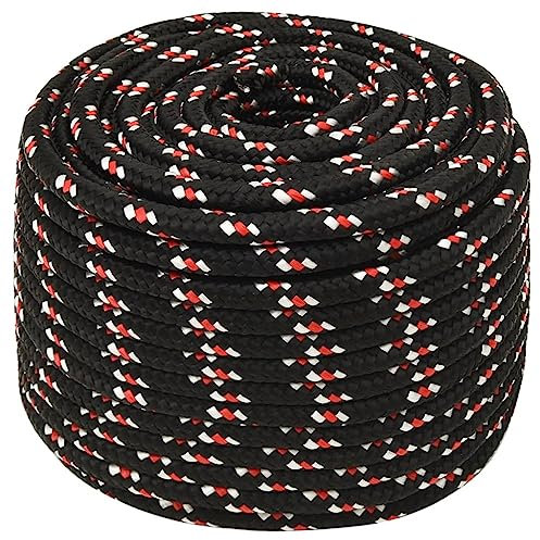 vidaXL Corde de Bateau Corde de Levage Câble d'Amarrage Ancrage Navire Lignes de Gréement Corde à Linge Noir 12 mm 100 m Polypropylène