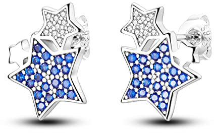 NARMO 925 Sterling Silber Ohrstecker für Frauen Blau Cubic Zirkonia Sterne Ohrringe Kleine Ohrstecker für Mädchen