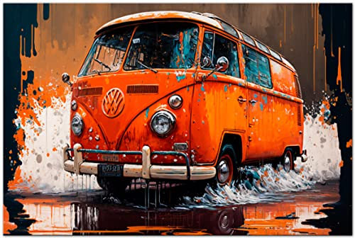 Printonia Leinwand-bild 120x80cm Volkswagen VW-Bus Bulli T1 Transporter Oldtimer Abstrakt Art Automobil Bilder Deko Dekoration Wandbild Kunstdruck