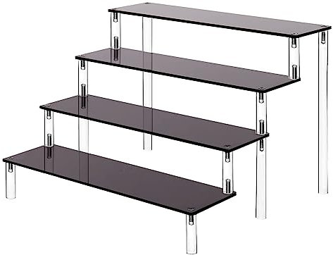 AZEAM Acryl Riser Display Stand, Schwarze 4-Tier Cupcake Stand Display Risers Regal Parfüm Köln Organizer Kompatibel mit Funko Pop Figuren Lebensmittel Dessert Make-up Kosmetik Organizer (1 Pack)
