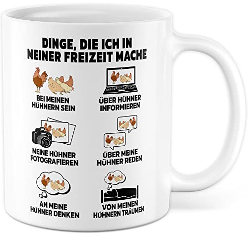 Hühner Tasse Henne Geschenkidee Kaffeetasse Huhn Geschenk für Hühner-Besitzer Kaffeebecher Hahn Becher (Weiß)