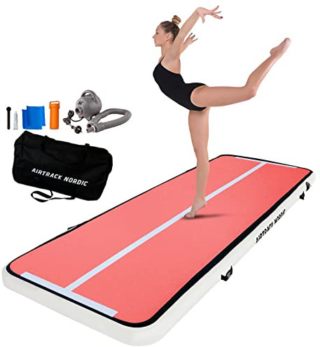 AirTrack Nordic Home 4m Special Edition Mehrfarbig mit Luftpumpe, Turnmatte Aufblasbar, für Gymnastik, Yoga - Langlebig & Einfach zu Transportieren Matte Sport, Air Track Gymnastikmatte (Koralle)