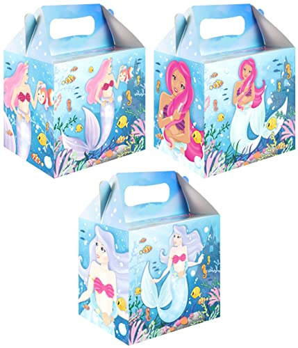 Geschenkboxen für Kindergeburtstage, leer Karton zum Befüllen (12 Boxen, Meerjungfrauen)