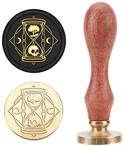MAYJOYDIY Sanduhr Skelettbaum Wachssiegelstempel 25mm Wachsstempel mit Halloween-Thema Abnehmbarer Messingkopf Mit Holzgriff Zum Dekorieren von Einladungen Umschlag Briefen Geschenkverpackungen