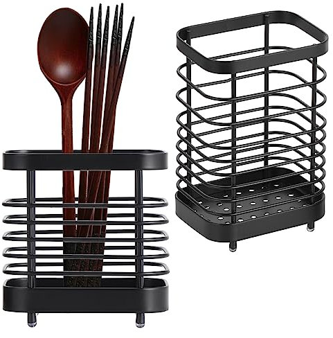 KEESIN Lot de 2 égouttoirs à couverts en acier inoxydable antirouille pour couteaux, fourchettes, baguettes - Gain de place (grand + petit)