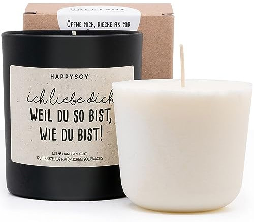 Duftkerze + Refill Wachs - Ich liebe dich Duftkerze im Glas mit Spruch aus Soja - vegane Kerze - handgemacht und nachhaltig, ohne Plastik - persönliches Geschenk, Geschenkidee, Liebeserklärung,