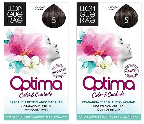 Llongueras Optima Tinte de Cabello Permanente sin Amoniaco Tono #5 Castaño Claro (Paquete de 2)