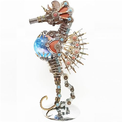 UpGLeuch 3D Metall Puzzle Seepferdchen Modellbausatz mit Licht,DIY 3D Metall Mechanisches Modell Erwachsener mit Werkzeugsatz,3D Metall Modellbausatz Desktop Spielzeug Geschenke