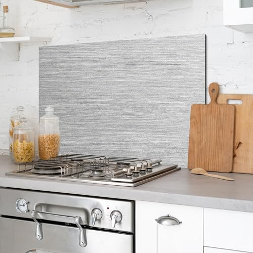 CREARREDA Salpicadero de cocina de aluminio cepillado 84 x 60 cm fácil de montar fabricado en Italia protección para chimenea y pared. Lavable y fácil de montar. Salpicadero de metal