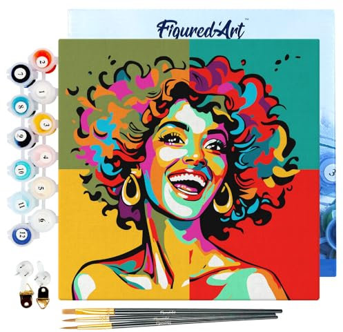 Figured'Art Mini Peinture par Numéro Adulte 20x20cm avec cadre Femme Latina Pop Art - Petit Format Kit de Loisir Créatif DIY Numéro d'Art Complet