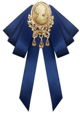JKQBUX Retro Court Stil Kristall Band Fliege Brosche Pins für Frauen Mädchen viktorianische Kamee Schleife Brosche Vorgebunden Bowknot Corsage Kragen Zubehör, 10.5* 15.5cm, Aluminium, Kristall