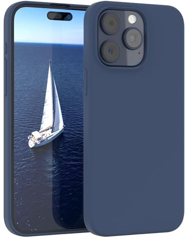 EAZY CASE Premium Silikon Handyhülle kompatibel mit iPhone 15 Pro Max Slimcover mit Kameraschutz und Innenfutter, Silikonhülle, Schutzhülle, Bumper, Handy Case, Hülle, Softcase, Dunkelblau
