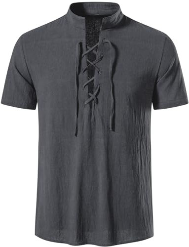 AUDATE Herren Baumwollhemden Men's Casual Summer Beach Shirts Yoga Hemd Kurzarm Hemden Dunkelgrau 3XL