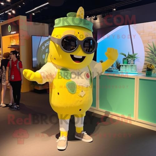 REDBROKOLY Giallo limone Gulasch personaggio costume mascotte vestito con un pagliaccetto e occhiali da sole