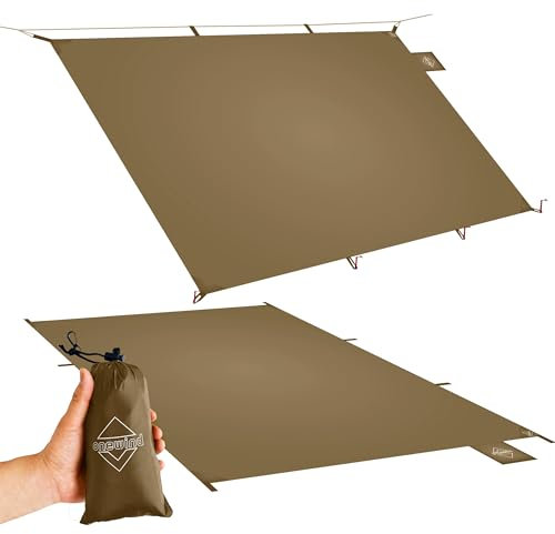 onewind Zeltbodenabdruck, ultraleichte Campingplane, Zelt, 4000 mm, wasserdichte PU-Beschichtung, 248,9 x 139,7 cm, kleine Plane, Bodenplane für Rucksackreisen, Wandern, Camping, Picknick, Braun