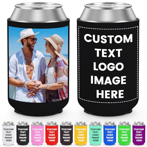Custom Beer Can Cooler Sleeve, 10 pcs Customized Can Cooler Personalised Beverage Insulator with Photo Text Logo for Wedding, Birthday, Party