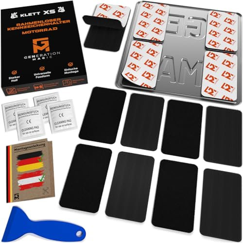 GENMAG® Klett Kennzeichenhalter Motorrad Roller Moped Mofa [Extra-Stark & Universal] Motorrad Kennzeichenhalter Österreich & Deutschland | Kennzeichenhalter Rahmenlos Motorrad | Kennzeichen Klett