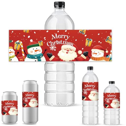 PH PandaHall 30pcs Weihnachten Wasserflasche Etiketten, Schneemann Flaschenaufkleber selbstklebend wasserdicht Flasche Wraps Party Favor Dekorationen für Weihnachten Party Wasserflasche