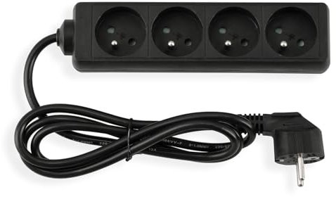 Multipresa con Cavo da 3 m – 4 Prese con Messa a Terra – Nera – Cavo 230V – Spina Schuko – MAX 3680W – Ciabatta Elettrica Robusta per Casa e Ufficio – Per Apparecchi Domestici ed Elettronica