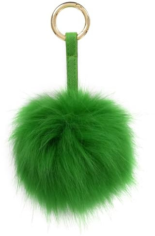 S.ROMZA Pom Pom Schlüsselanhänger Kunstfell flauschiger Schlüsselanhänger Plüsch-Schlüssel anhänger Pom-Pom-Taschen-Anhänger für Handtasche Anhänger. (grün, 13 Zentimeter)