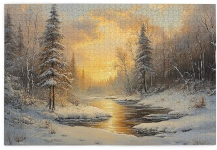 Vextrovia Sonnenaufgang an einem verschneiten Tag Puzzles für Erwachsene 1000 Teile, Winterschneeszene Erwachsene Holzpuzzle, Puzzle für Erwachsene, herausforderndes Puzzle Nizza für Spielabende