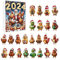 Cikiki Weihnachts-Adventskalender 2024, 2D-Weihnachtsbaum-Huhn-Ornamente, 24-Tage-Weihnachts-Countdown-Kalender, Huhn-Anhänger mit Weihnachtsmannmützen für Weihnachtsfeier, Winter, Zuhause, hängende