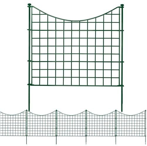 LUHUYOL 10 Panels No Dig Decorative Garden Fence, Garden Fencing Animal Barrier, Dogs Rabbits Pets Blocker, Iron Metal Square Grid Fences for Outdoor Yard