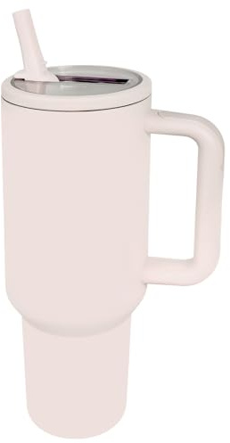 40 oz Insulated Tumbler with Handle,Flip Straw,Lid & Rubber Base Stainless Steel Water Bottle - Leak Proof Vacuum Insulated Mug BPA Free Reusable Travel Cup Gifts for Women/Men (rose quartz1)