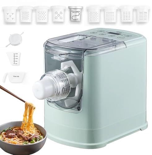 Electric Pasta Machine,260W Automatic Pasta Maker, 13 Attachments,Quiet 60dB,LED Display, 500g Capacity, 3-Min Kneading, Includes Dough Cutter & Ravioli Mold, Easy to Clean,for Home Kitchen Use green