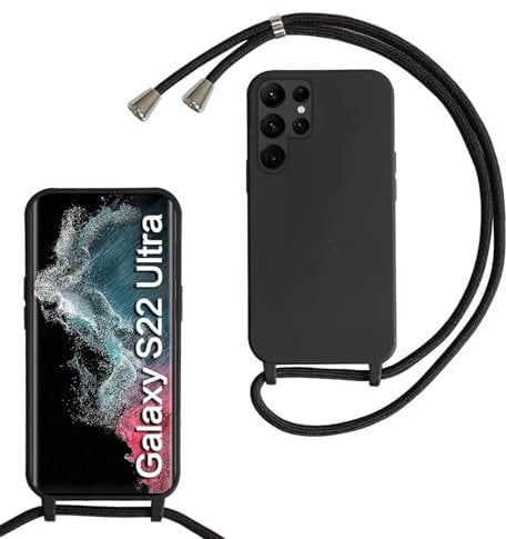 SLWYF Compatible with Samsung Galaxy S22 Ultra Crossbody Lanyard Case, Liquid Silicone Protective Phone Case with Strap Adjustable Neck Cord Necklace Soft Cover for Samsung Galaxy S22 Ultra, Black