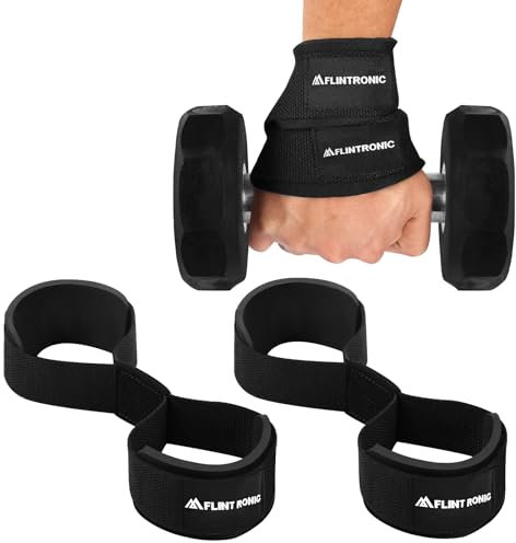 Flintronic 8 Sangle De Tirage Musculation, Sangles d'haltérophilie Rembourrées, Gym Levage Support de Poignet Bandage, Antidérapante, pour haltérophilie, Soulevé de Terre, Poignets, Noir