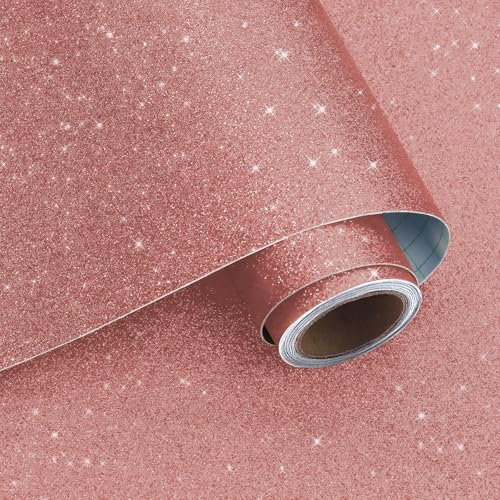 VaryPaper Coral Pink Glitter Peel and Stick Wallpaper 40cmx200cm Glitter Contact Paper Sticky Back Plastic Girls Wallpaper for Bedroom Living Room Cupboard Vinyl Wrap Shelves Thick Lining Paper