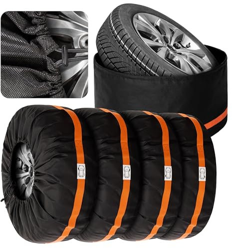 Lot de 4 sacs à pneus 65 x 65 cm jusqu'à 16 pouces - Imperméable à la poussière Housse de pneu saisonnière - pour un transport propre et un rangement sûr - Noir