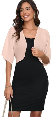 Dosieyeo Bolero da donna in chiffon, elegante giacca bolero leggera e ariosa con maniche a 3/4, giacchino sottile da spalla per abiti e top