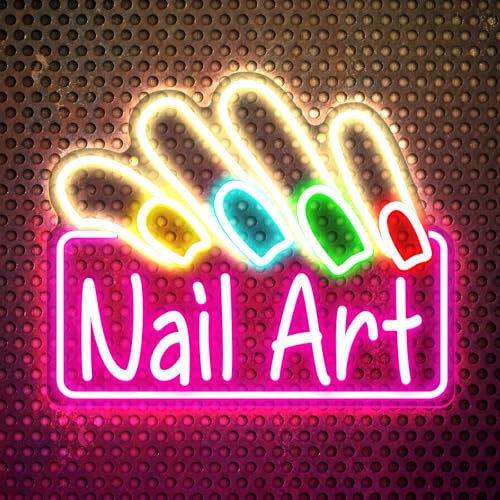 Nail Art Neon Sign Customizable Nail Polish&Art Design LED Beauty Salon Wall Decor for Nail Studio Spa Home Manicure Corner Gift for Nail Technicians (13.8X11)