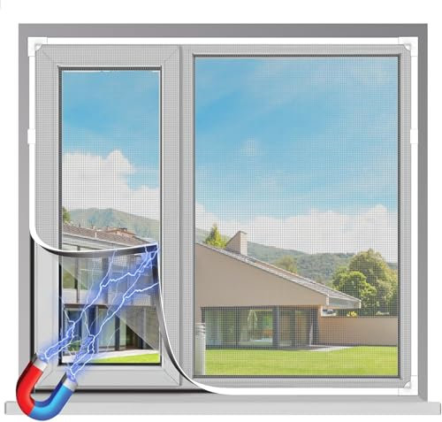Farnirvana Moustiquaire Fenêtre Magnétique, 100x100 cm en Fibre de Verre, Taille Ajustable avec Cadre Détachable, Moustiquaire Fenêtre Sans Perçage, pour Intérieur et extérieur(Noir)