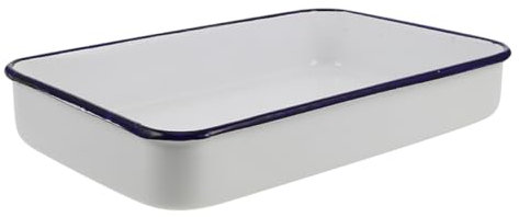 MAGICLULU Enamel Baking Pan Enameled Roasting Pan Roasting Dishes for Oven Cooking Dishes for Oven Baking Tray Roast Potato Tray Casserole Cookware Rectangular Cake Tin Enamel White