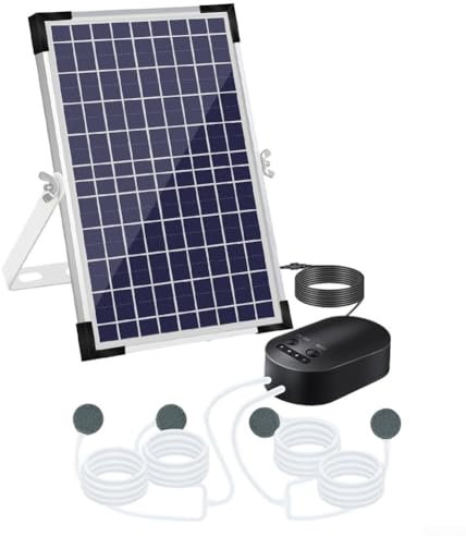 HpLive 10W Solar Teichbelüfter mit 4400mAh Akku 3 Modi Sauerstoffpumpe für Gartenteich Aquarium, mit 4 Luftsteinen