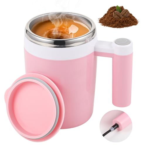 Kronabelle Pink Self-Stirring Coffee Mug, Rechargeable Electric Mixing Cup, 304 Stainless Steel, Automatic Stirring, Ideal for Gifts