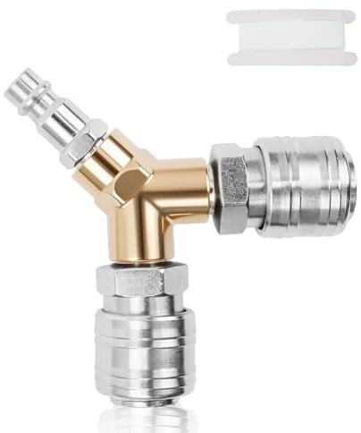 LINTRA Attacchi Rapidi Aria Compressa a 2 Vie, 1/4 a Y Attacco Rapido Aria Compressa con 2 Connettori per Aria Compressa da 1/4 per la Casa, L'officina, L'autofficina
