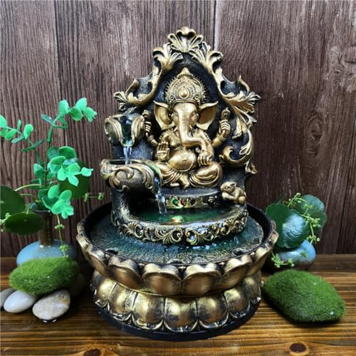 Ganesh Fontaine à eau avec lumières LED – Résine durable et plastique, utilisation intérieure, décoration spirituelle, fontaine de table, bureau, décoration d'intérieur, cadeau de pendaison de